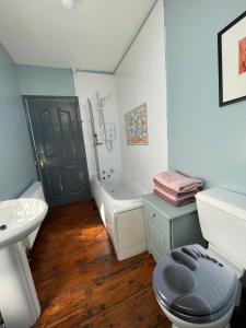 a bathroom with a toilet and a sink and a tub at Mai's Cottage Suite - Charming Holiday Rental in Kilmallock