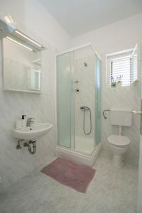 W łazience znajduje się prysznic, toaleta i umywalka. w obiekcie Apartments and rooms LJUBICA w mieście Lun