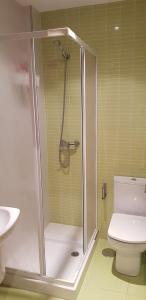 eine Dusche im Bad mit WC und Waschbecken in der Unterkunft Maravilloso apartamento en Villagarcia de Arosa in Vilagarcia de Arousa