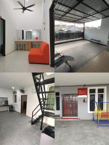 three photos of a living room and a house at cs homestay in Kuantan