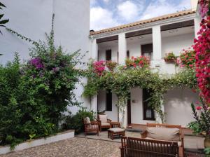 a courtyard of a house with flowers at ALHAJAS DE CORDOBA in Córdoba