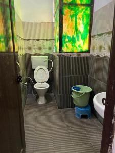 a bathroom with a toilet and a sink and a tub at Hotel Blue Star in Haldwāni