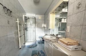 アウフファッハにあるHaus Luxerの白いバスルーム(シンク、シャワー付)