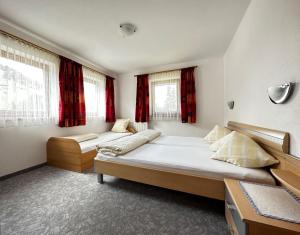 a bedroom with two beds and two windows at Haus Luxer in Auffach