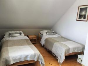 two twin beds in a room with at Domek Aga in Węgorzewo