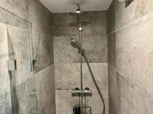a bathroom with a shower with a shower head at Guffertblick in Achenkirch