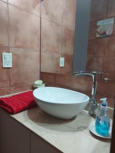 a bathroom with a white bowl sink on a counter at MENDOZA VIÑA Y SOL cochera propia in Guaymallen +24 photos