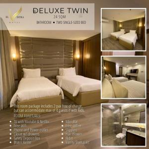 een collage van foto's van een hotelkamer met twee bedden bij El Vistra Hotel Angeles in Angeles