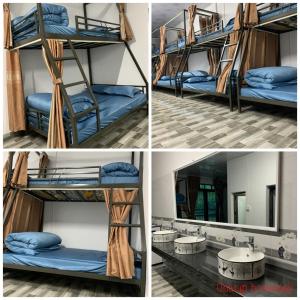grupa czterech zdjęć łóżek piętrowych w pokoju w obiekcie Changi homestay and motobike for rent w mieście Hà Giang