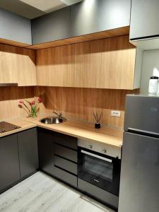 a kitchen with a sink and a refrigerator at Apartman Rojal Vranje in Vranje