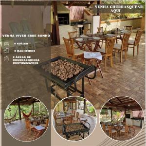 a collage of photos of a restaurant with a table and chairs at Casa de campo em Bananeiras Cond.Águas da Serra in Bananeiras