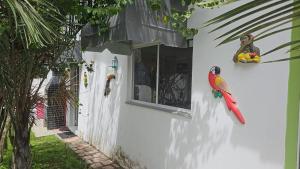 a house with a bird on the side of it at Chalé 15 Porto dos Lençóis in Barreirinhas