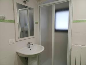 een badkamer met een wastafel, een spiegel en een douche bij Aetna Silva in Zafferana Etnea
