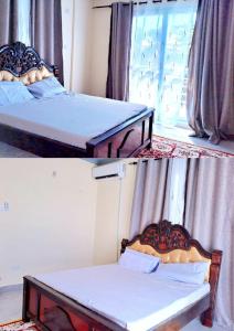 two pictures of two beds in a room at NYALI LUXURY APARTMENT in Mombasa