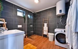 ein Badezimmer mit einer Waschmaschine und einem Waschbecken in der Unterkunft Lovely Home In Ferdinandovac With Jacuzzi in Ferdinandovac