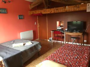 TV a/nebo společenská místnost v ubytování Chambre chez l'habitant Corail cuisine et sdb partagées