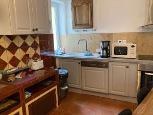 a kitchen with a sink and a microwave at L' ensoleilladou in Quinson