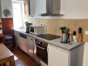 a kitchen with a counter top with a microwave at L' ensoleilladou in Quinson