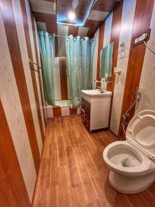a bathroom with a toilet and a sink at Heritage Shreen Houseboat in Srinagar