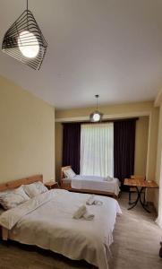 a hotel room with two beds and a window at Hotel Canionel in Martvili