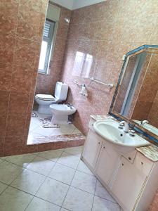 uma casa de banho com um WC, um lavatório e um espelho. em Nido Verde em Agnone Bagni
