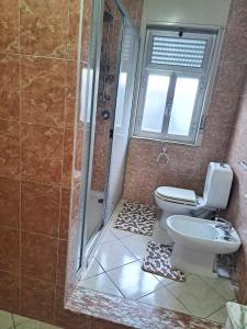 uma casa de banho com um WC e um chuveiro em Nido Verde em Agnone Bagni