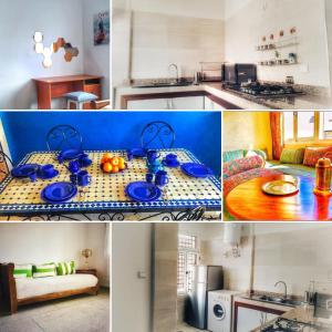 a collage of photos of a kitchen and a table at Dar Agadir in Agadir