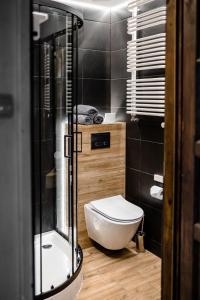 mała łazienka z toaletą i prysznicem w obiekcie Pensjonat Laworta Ski w mieście Ustrzyki Dolne