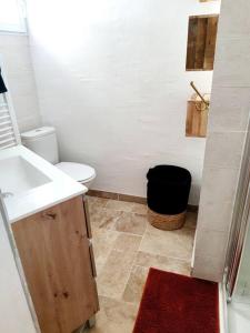 a small bathroom with a sink and a toilet at Appartement DeGaulle in Châteaurenard