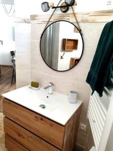 a bathroom with a sink and a mirror at Appartement DeGaulle in Châteaurenard