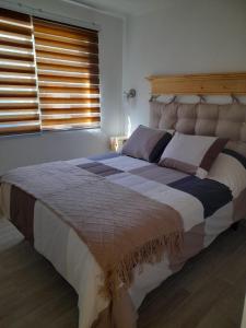 1 cama grande en un dormitorio con ventana en Casa Balmaceda Paihuano en Paiguano