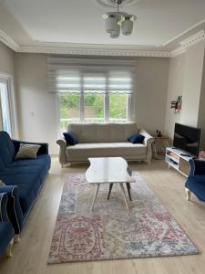 a living room with a couch and a table at Derya kuyumcu derya apart in Çamlıhemşin