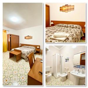 a hotel room with a bed and a bathroom at EnzoilNegro home in Lipari