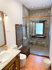 a bathroom with a shower and a toilet and a sink at Alola Cimadevilla in Gijón