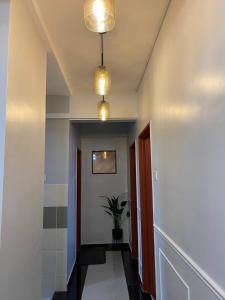 瓜拉丁加奴的住宿－Shanin's Homestay，走廊上设有盆栽和天花板