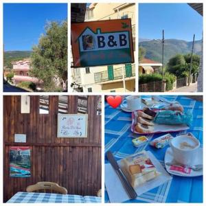 un collage di immagini di un tavolo con sopra del cibo di B&B Porta di Suso Camerota a Camerota