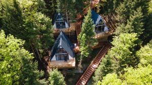 an aerial view of a tree house in the forest at Montana Suite Bungalows in Akcaabat