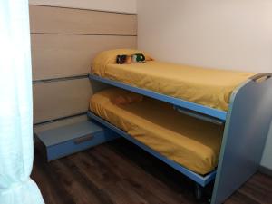 馬瑞納迪卡拉拉的住宿－alpe mare，铺有木地板的小客房内设有两张双层床。