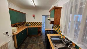 a kitchen with green cabinets and a sink at Sherwood Terrace 3 Bedroom 1 Double Bed 4 Single Beds Entire Property Contractors Welcome in Boston