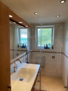 y baño con lavabo y ducha. en Sehr schöne Wohnung in 70839 Gerlingen in Deutschland en Gerlingen