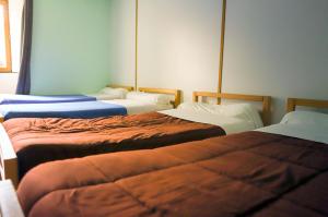 a group of three beds in a room at AU CHAT BLEU in Saint-Laurent-les-Bains