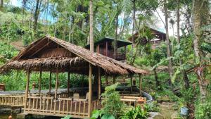 une cabane en bambou au milieu d'une forêt dans l'établissement Rimba eco Resort, à Tomohon