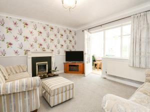 a living room with a fireplace and a tv at 32 Queen Elizabeth Drive in Dersingham