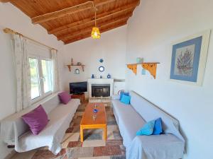 a living room with a couch and a table at Beach House Kotrona in Achladi