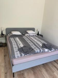 uma cama num quarto com em Világos, kellemes lakás, jó közlekedéssel em Budapeste