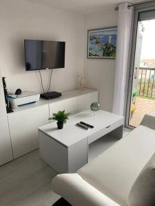 Televízia a/alebo spoločenská miestnosť v ubytovaní Magnifique appartement Duplex vue sur la mer