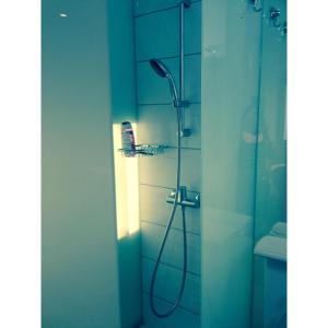 a bathroom with a shower with a shower head at Welcome Senj TWIN BED ! in Senj