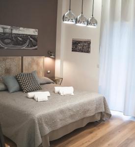um quarto com uma cama com duas almofadas em Verrazzano 37 Guest House em Roma