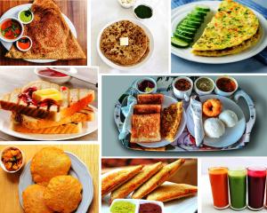 a collage of pictures of different types of breakfast foods at FabExpress Pearl Robe in New Delhi