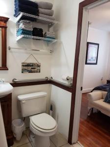 y baño con aseo blanco y lavamanos. en Cozy 2 bedroom 1 bath unit en Anderson